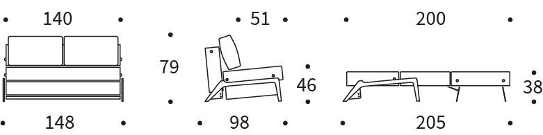 Cubed 140 Sofa Bed Dimension Drawing - Innovation Living
